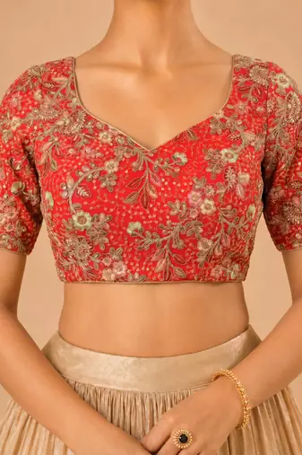 women's silk blend  padded back open elbow-sleeves saree blouse