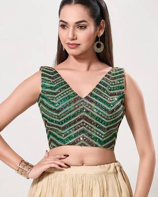 women's silk blend  padded back open sleeveless saree blouse 1