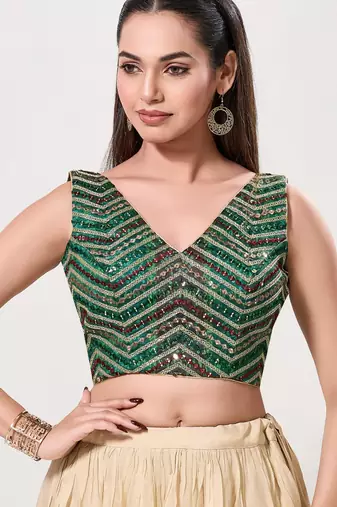 women's silk blend  padded back open sleeveless saree blouse