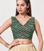 women's silk blend  padded back open sleeveless saree blouse