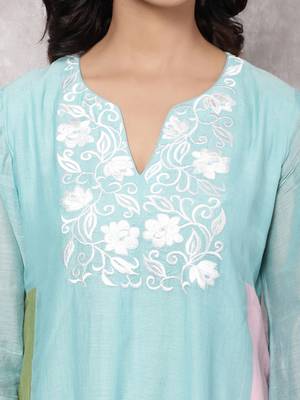 Aqua chanderi colorblock a-line kurta set 3