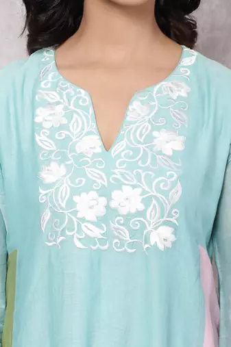 Aqua chanderi colorblock a-line kurta set