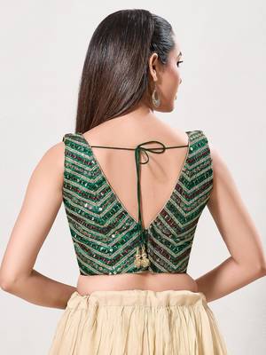 women's silk blend  padded back open sleeveless saree blouse 2