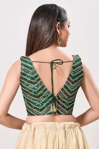 women's silk blend  padded back open sleeveless saree blouse