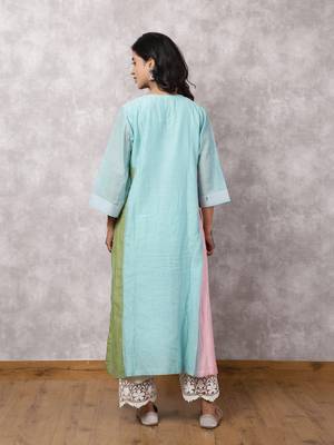 Aqua chanderi colorblock a-line kurta set 4
