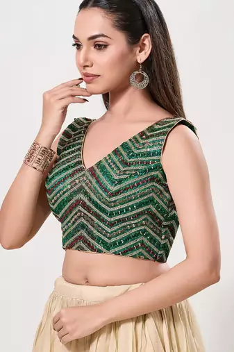 women's silk blend  padded back open sleeveless saree blouse