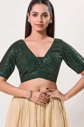 women's imported padded back-open elbow-sleeves saree blouse