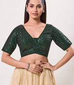 women's imported padded back-open elbow-sleeves saree blouse