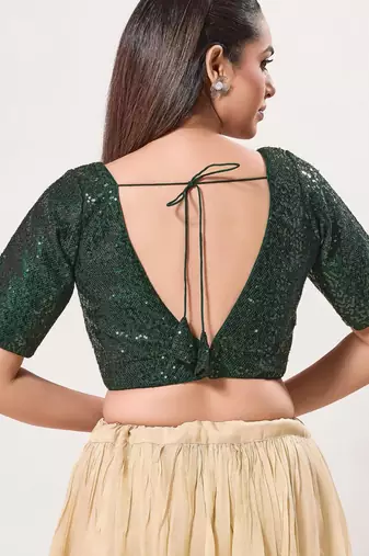 women's imported padded back-open elbow-sleeves saree blouse