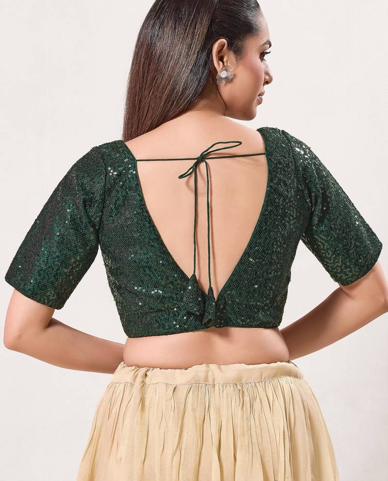 women's imported padded back-open elbow-sleeves saree blouse