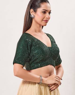 women's imported padded back-open elbow-sleeves saree blouse 3