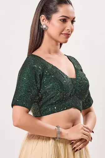 women's imported padded back-open elbow-sleeves saree blouse