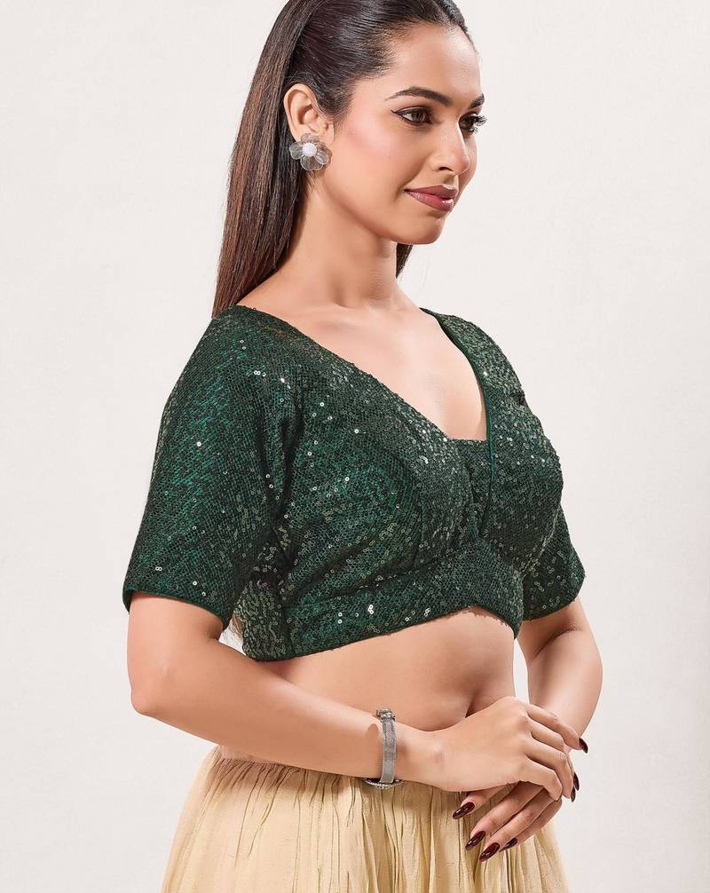 women's imported padded back-open elbow-sleeves saree blouse