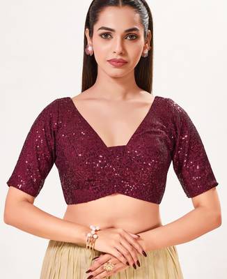 women's imported padded back-open elbow-sleeves saree blouse 1