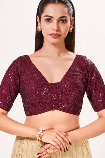 women's imported padded back-open elbow-sleeves saree blouse