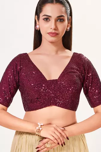 women's imported padded back-open elbow-sleeves saree blouse