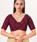 women's imported padded back-open elbow-sleeves saree blouse
