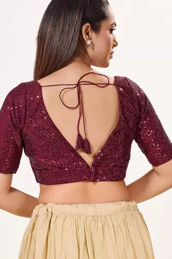 women's imported padded back-open elbow-sleeves saree blouse