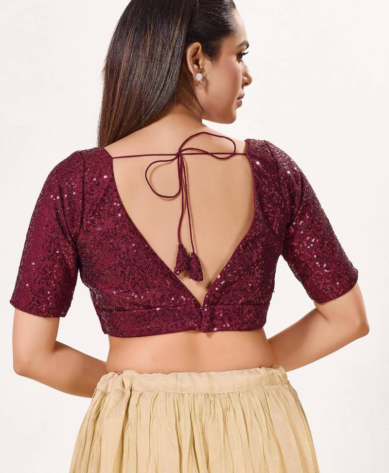 women's imported padded back-open elbow-sleeves saree blouse