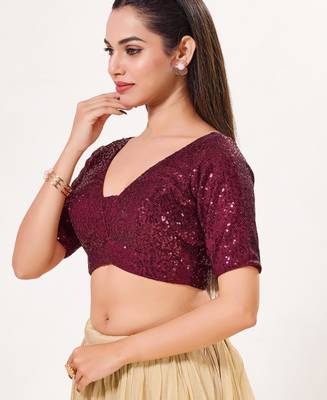 women's imported padded back-open elbow-sleeves saree blouse 3