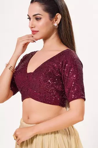 women's imported padded back-open elbow-sleeves saree blouse