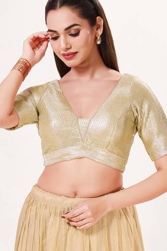 women's imported padded back-open elbow-sleeves saree blouse
