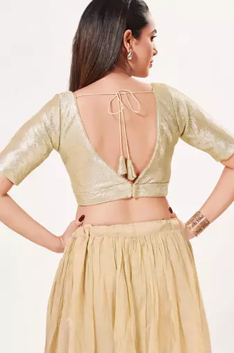 women's imported padded back-open elbow-sleeves saree blouse