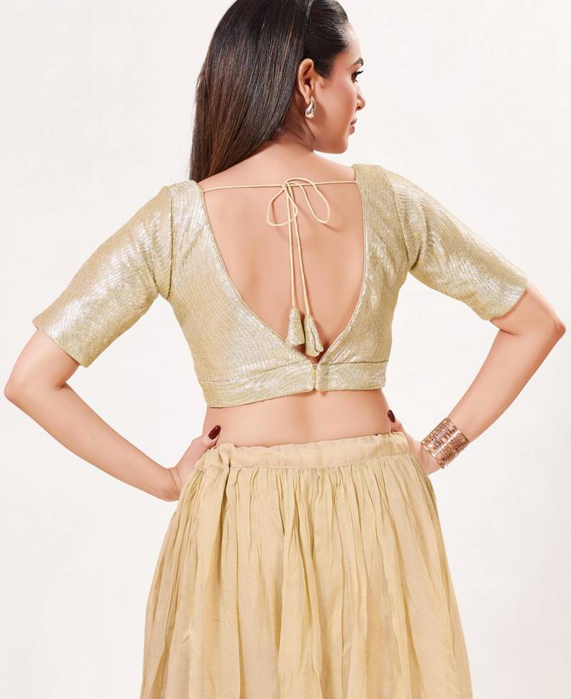 women's imported padded back-open elbow-sleeves saree blouse