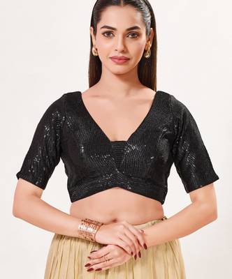 women's imported padded back-open elbow-sleeves saree blouse 1