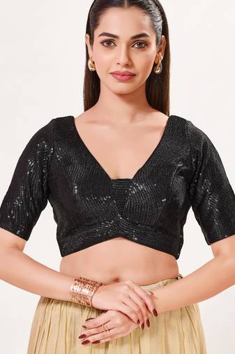 women's imported padded back-open elbow-sleeves saree blouse