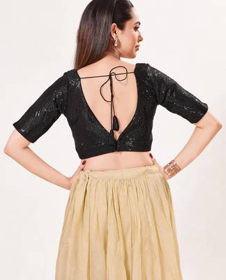 women's imported padded back-open elbow-sleeves saree blouse 2
