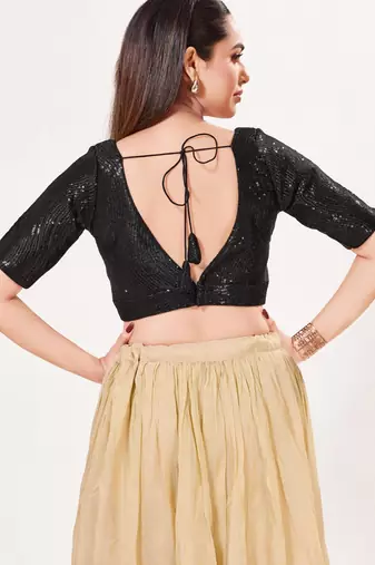 women's imported padded back-open elbow-sleeves saree blouse