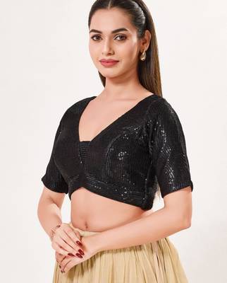 women's imported padded back-open elbow-sleeves saree blouse 3