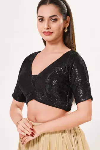 women's imported padded back-open elbow-sleeves saree blouse