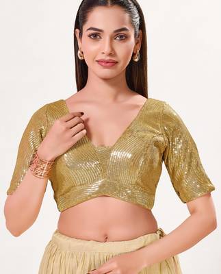 women's imported padded back-open elbow-sleeves saree blouse 1