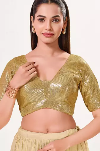 women's imported padded back-open elbow-sleeves saree blouse