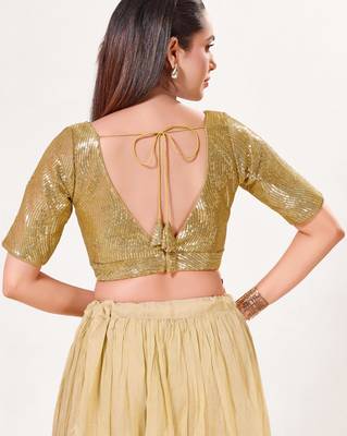 women's imported padded back-open elbow-sleeves saree blouse 2