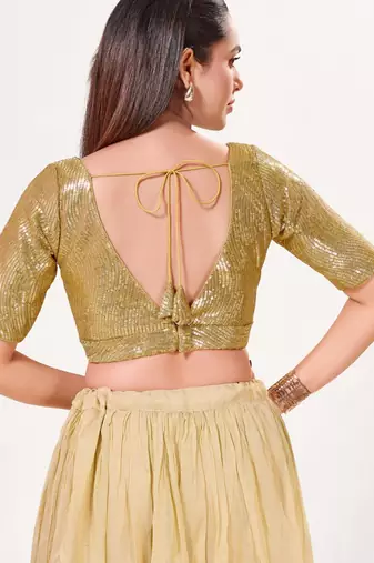 women's imported padded back-open elbow-sleeves saree blouse