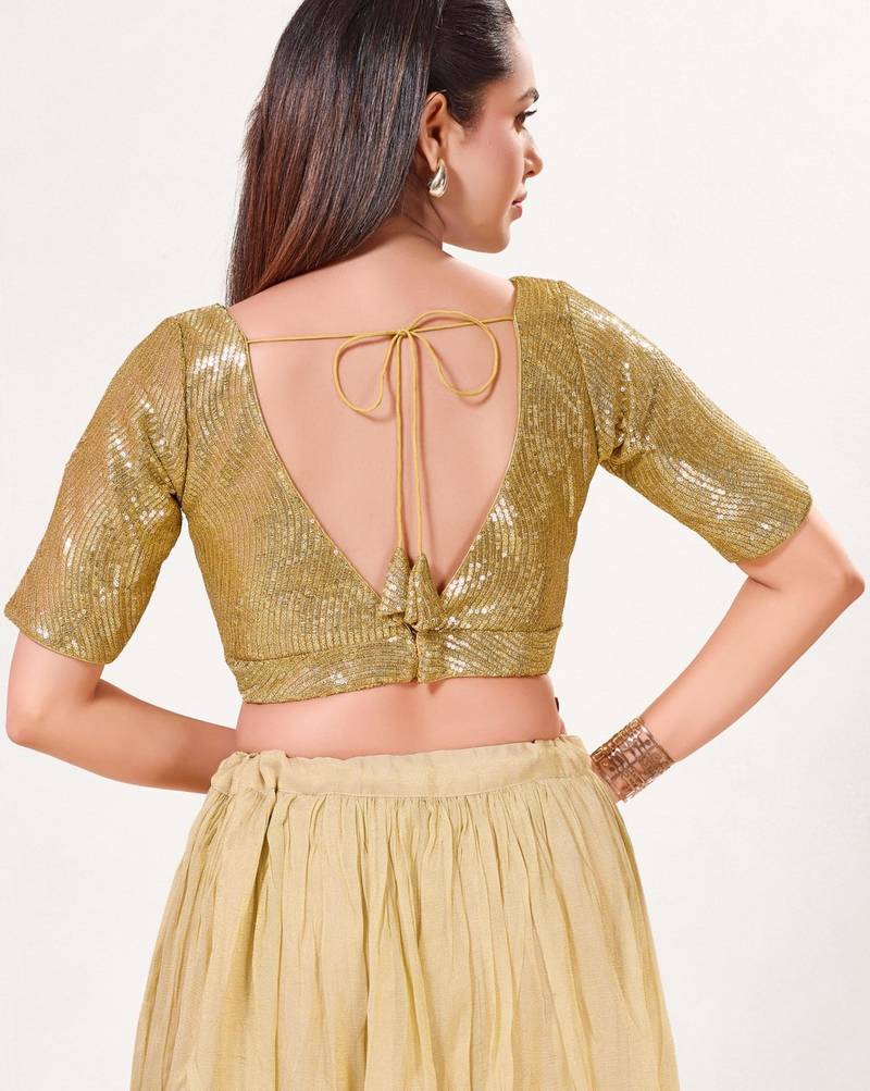 women's imported padded back-open elbow-sleeves saree blouse