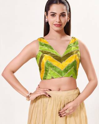 women's position-print padded back-open sleeveless saree blouse 1