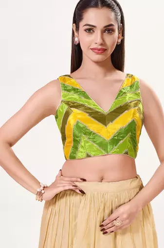 women's position-print padded back-open sleeveless saree blouse