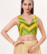 women's position-print padded back-open sleeveless saree blouse
