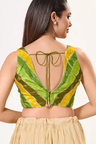 women's position-print padded back-open sleeveless saree blouse