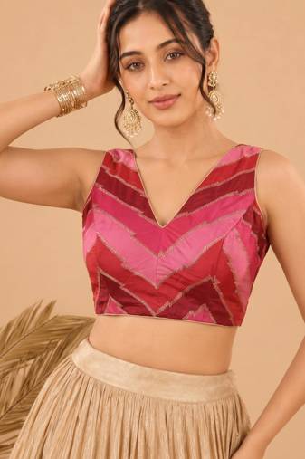 women's position-print padded back-open sleeveless saree blouse