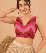 women's position-print padded back-open sleeveless saree blouse