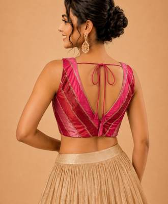 women's position-print padded back-open sleeveless saree blouse 2