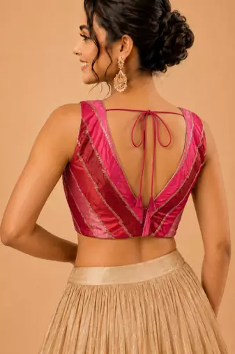 women's position-print padded back-open sleeveless saree blouse
