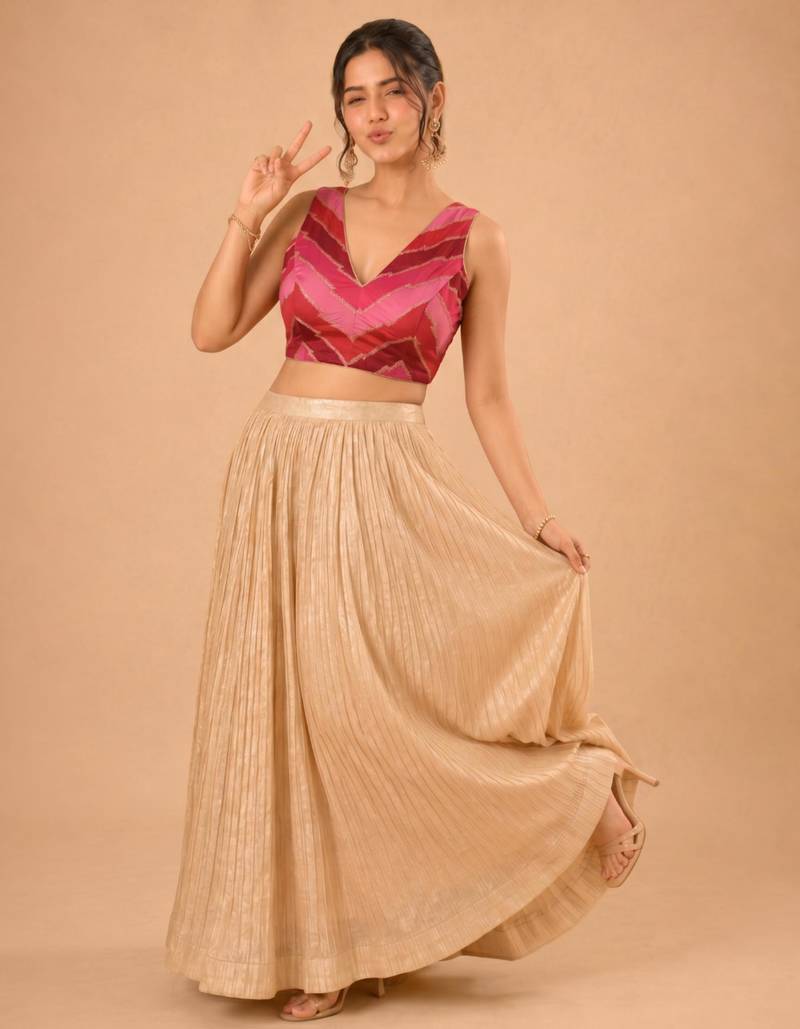 women's position-print padded back-open sleeveless saree blouse