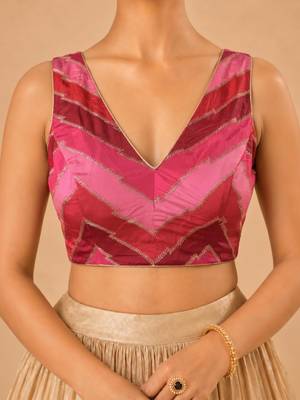 women's position-print padded back-open sleeveless saree blouse 5