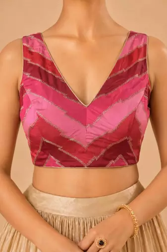 women's position-print padded back-open sleeveless saree blouse